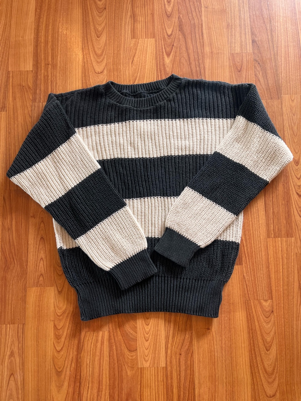 Black and Cream Striped Knit Sweater